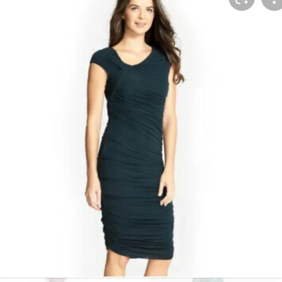 Anthropologie NWOT Bailey 44 Ski Bunny Dress Dark Teal Bodycon Ruching Size S - Picture 3 of 7